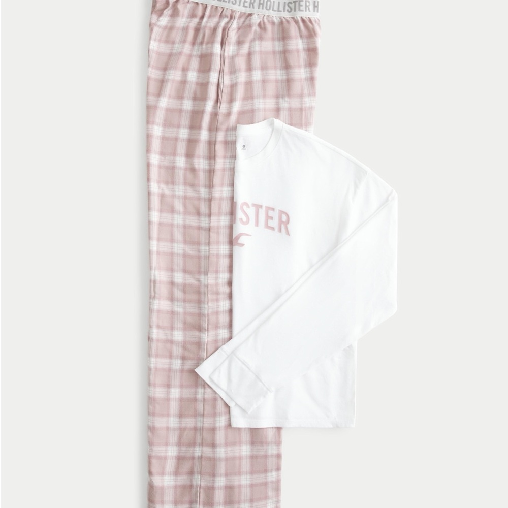 Hollister Pink and White Pajama Set Soft Plaid Design
